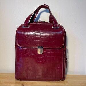 Siamod Monterosso Croco Embossed Leather Rolling Laptop Bag Briefcase Business